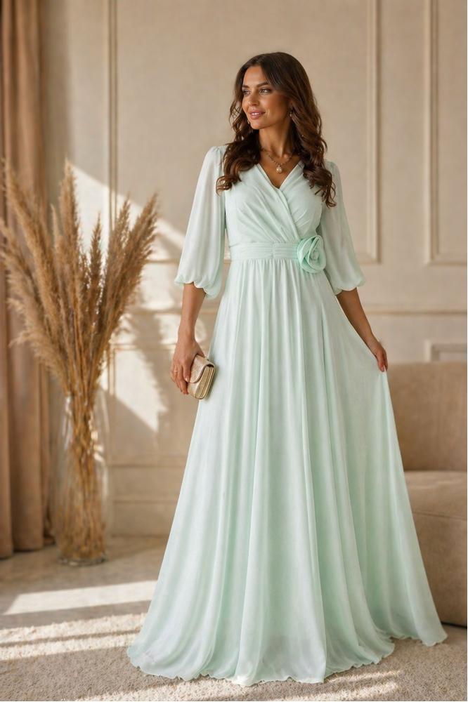 Zelené dlhé šifónové šaty na svadbu